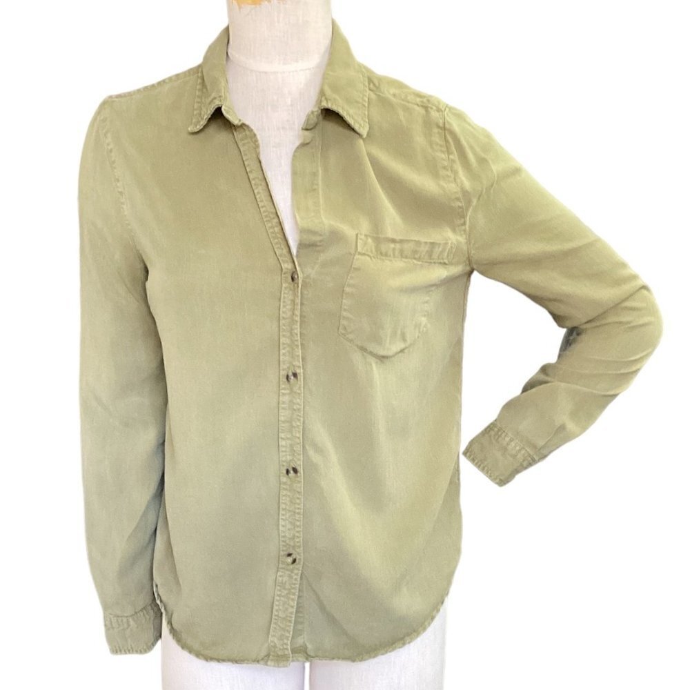 Lola Riverโ 100% Cotton Button Front Shirt Sz S Green 145B